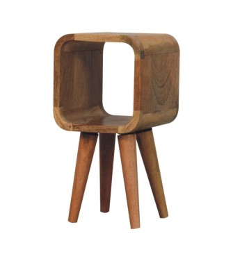 Table de chevet extra mini minimaliste ouverte et incurvée aspect chêne