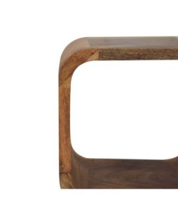 Table de chevet extra mini minimaliste ouverte et incurvée aspect chêne