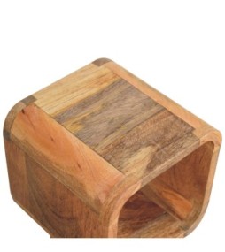 Table de chevet extra mini minimaliste ouverte et incurvée aspect chêne
