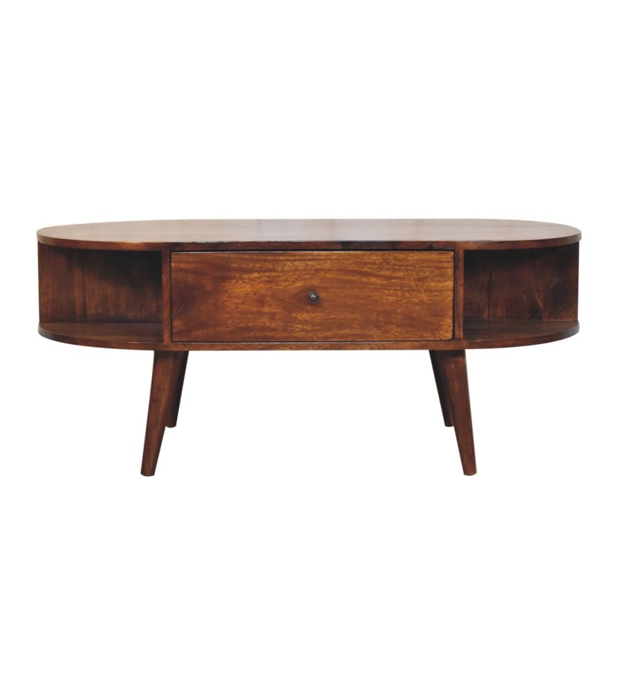 Chestnut Oval Coffee Table with 2 Drawers