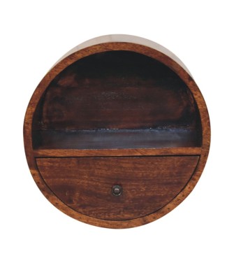 Table de chevet ronde flottante en finition châtaigne