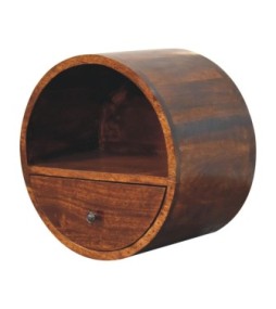 Table de chevet ronde flottante en finition châtaigne