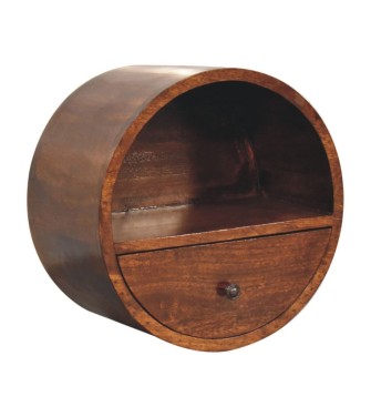 Table de chevet ronde flottante en finition châtaigne