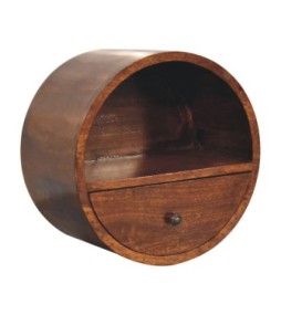 Table de chevet ronde flottante en finition châtaigne