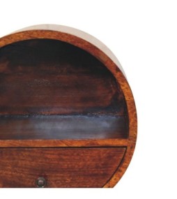 Table de chevet ronde flottante en finition châtaigne