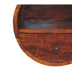Table de chevet ronde flottante en finition châtaigne