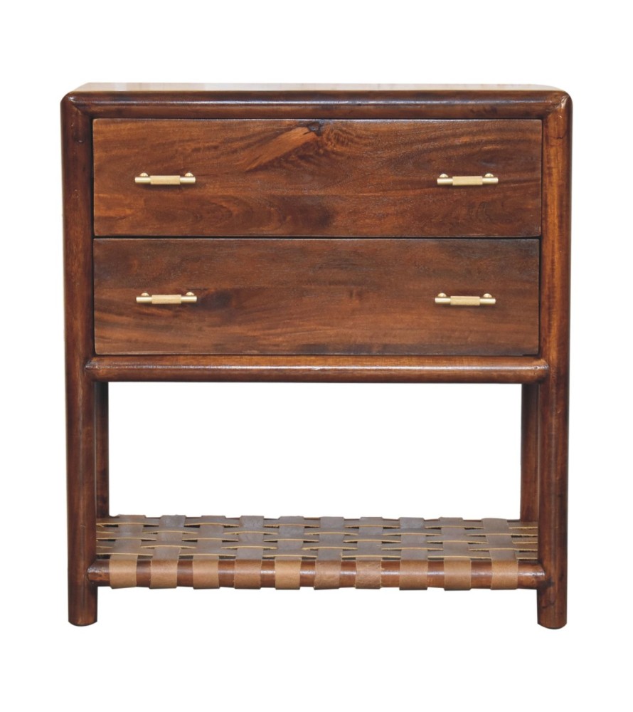 Table de chevet Regency à 2 tiroirs en tissu tissé