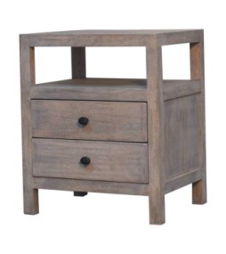 Table de chevet ouverte à 2 tiroirs, délavée à l'acide