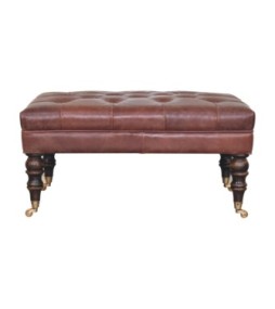 Buffalo Brown Leather Ottoman with Castor Legs
