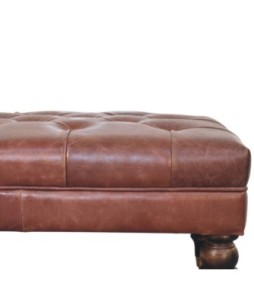 Pouf en cuir marron buffle avec pieds à roulettes