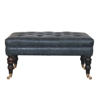 Pouf en cuir bleu sarcelle Buffalo avec pieds à roulettes