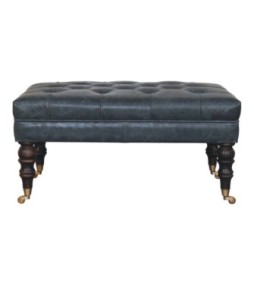 Buffalo Teal Leather Ottoman with Castor Legs