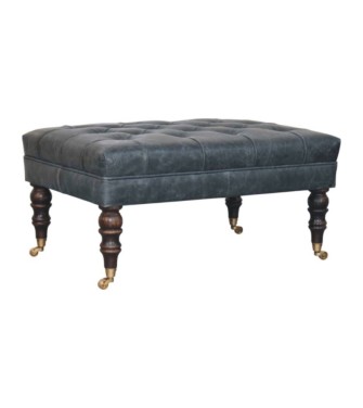 Pouf en cuir bleu sarcelle Buffalo avec pieds à roulettes