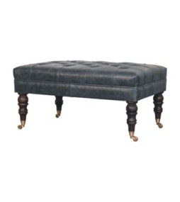 Pouf en cuir bleu sarcelle Buffalo avec pieds à roulettes