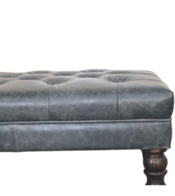 Pouf en cuir bleu sarcelle Buffalo avec pieds à roulettes