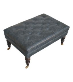 Pouf en cuir bleu sarcelle Buffalo avec pieds à roulettes