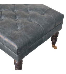Pouf en cuir bleu sarcelle Buffalo avec pieds à roulettes