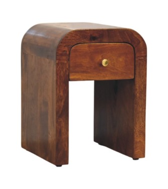 Table de chevet Mini Darcy finition châtaigne avec bords incurvés