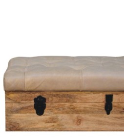 Beige Buffalo hide leather Storage Trunk
