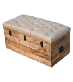 Beige Buffalo hide leather Storage Trunk