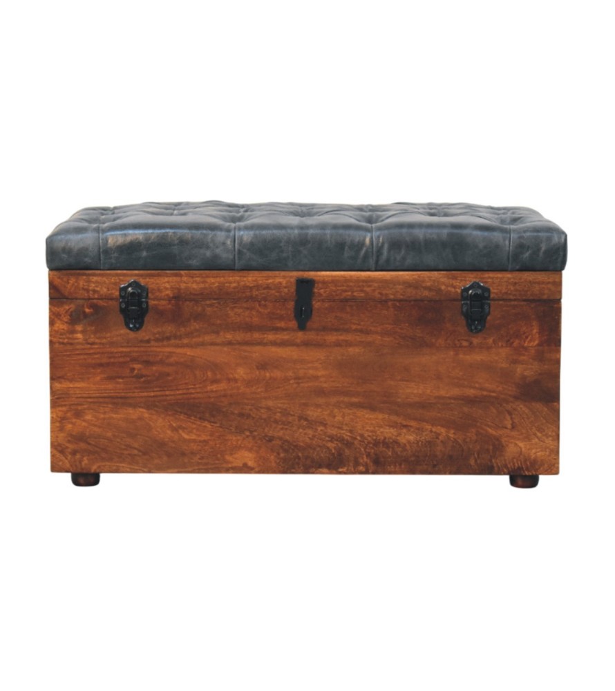 Black Buffalo hide leather Storage Trunk
