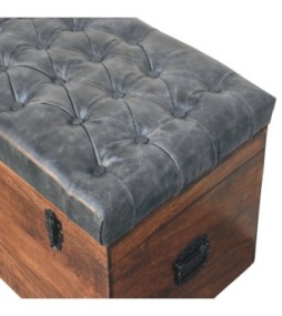 Black Buffalo hide leather Storage Trunk