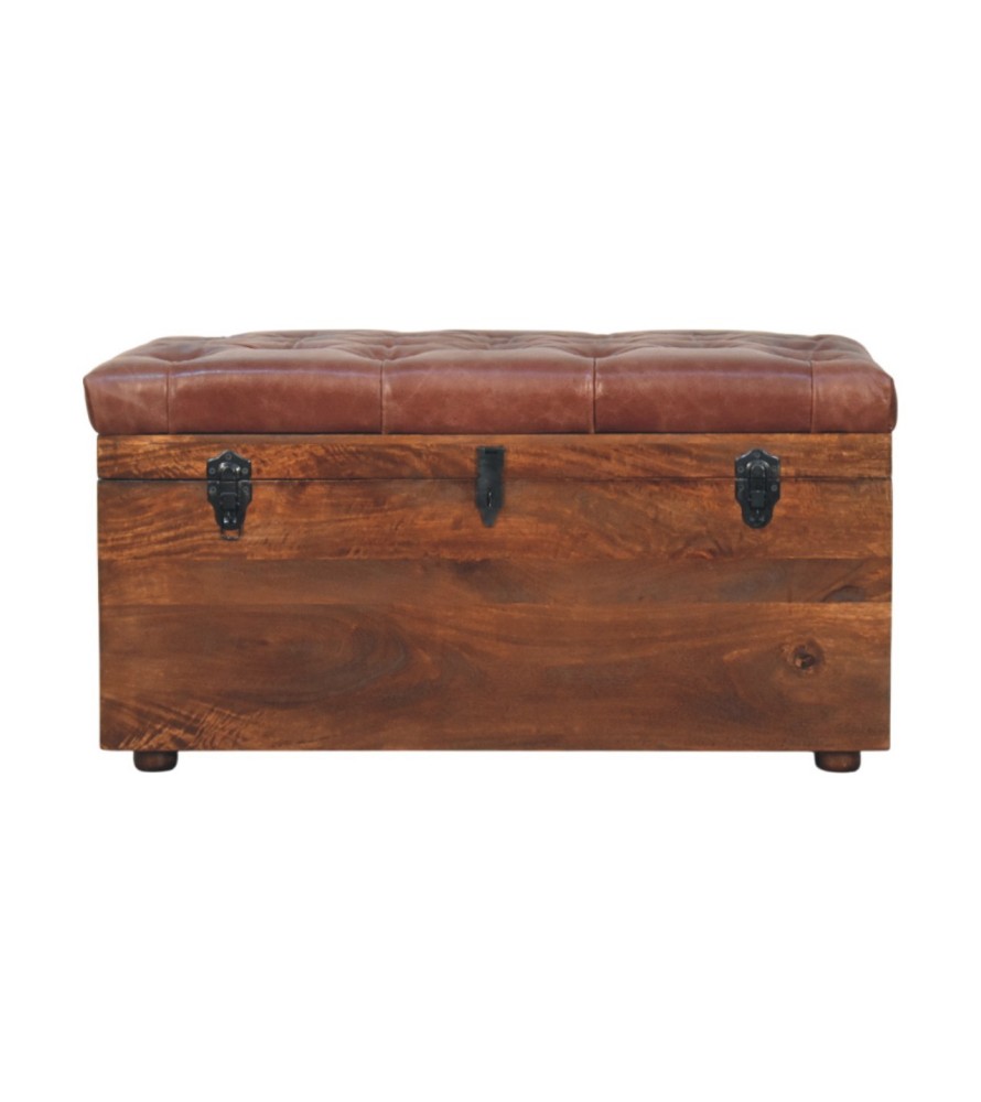 Brown Buffalo hide leather Storage Trunk