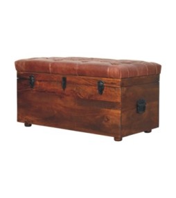 Brown Buffalo hide leather Storage Trunk