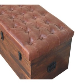 Brown Buffalo hide leather Storage Trunk
