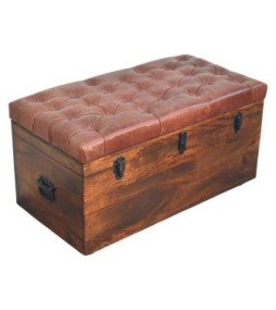Brown Buffalo hide leather Storage Trunk