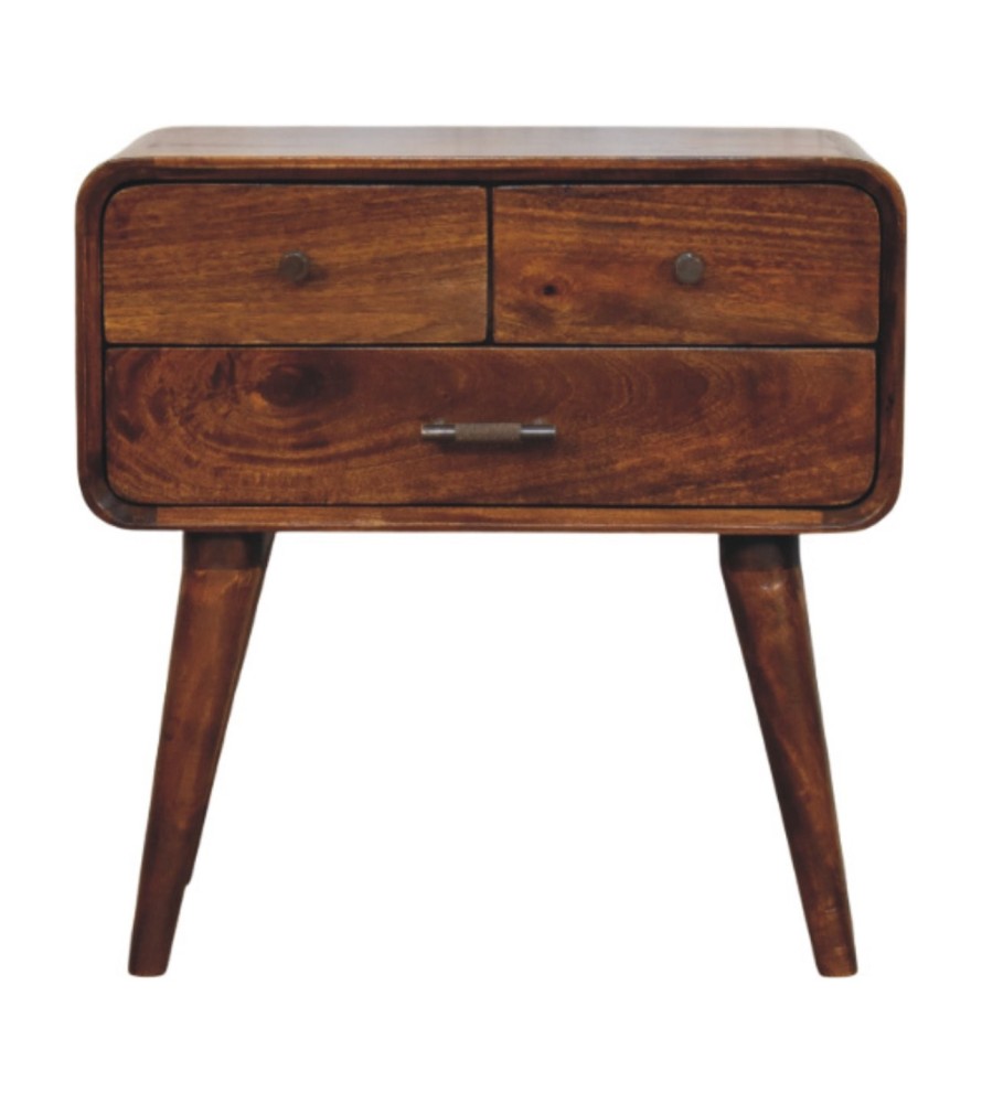 Table de chevet Avora à 3 tiroirs couleur finition châtaigne