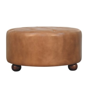Pouf rond en cuir de buffle marron