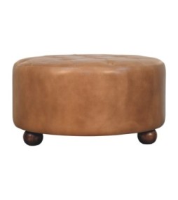 Brown Buffalo hide leather Round Ottoman