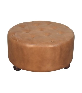 Pouf rond en cuir de buffle marron