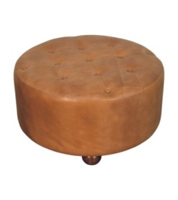 Pouf rond en cuir de buffle marron