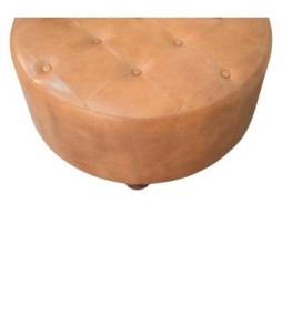 Pouf rond en cuir de buffle marron