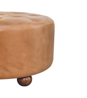 Pouf rond en cuir de buffle marron