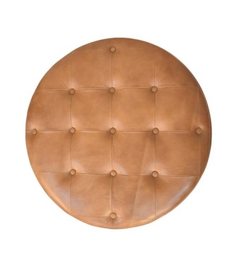 Pouf rond en cuir de buffle marron