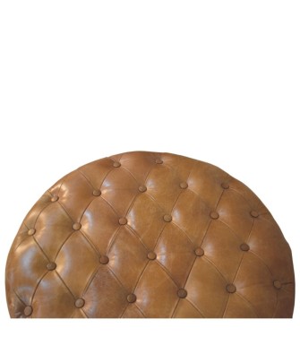 Pouf rond en cuir de buffle marron avec pieds à roulettes