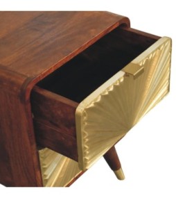 Table de chevet Avora en laiton gaufré à 2 tiroirs, couleur châtaigne