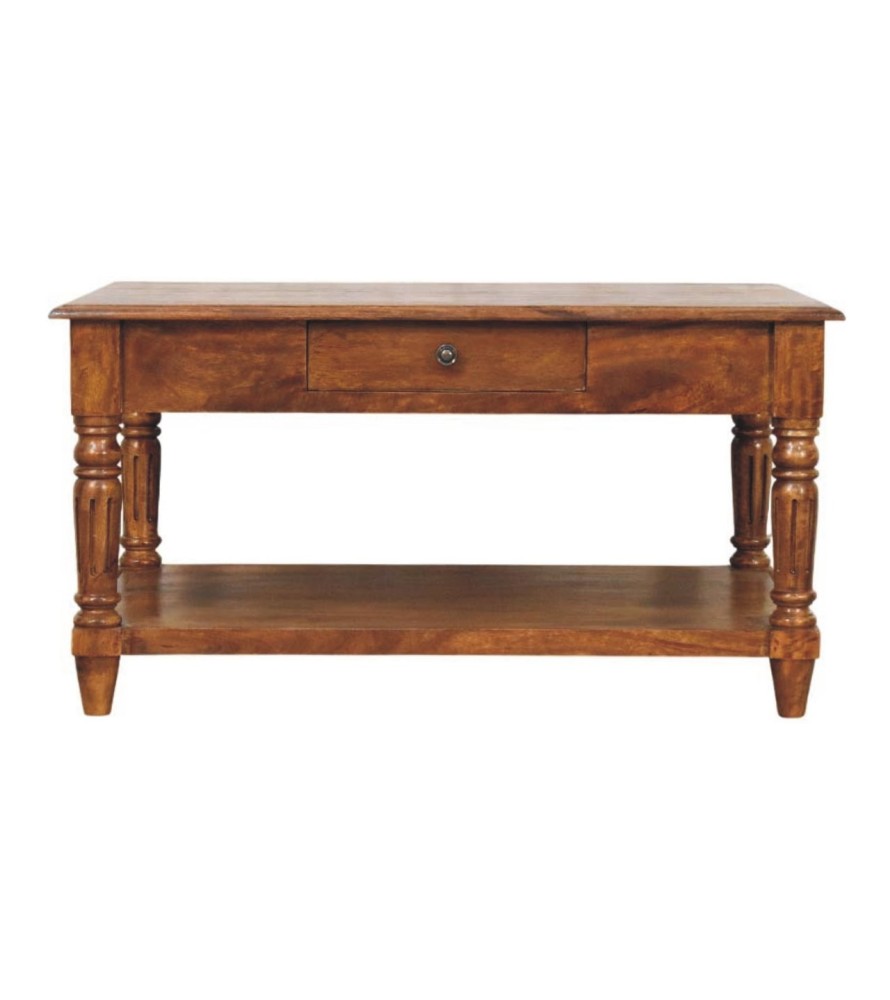 Turned Legs Chestnut 2 Drawer Coffee Table