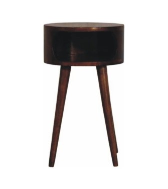 Table de chevet ronde finition châtaigne avec étagère ouverte