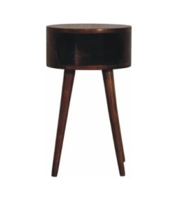 Table de chevet ronde finition châtaigne avec étagère ouverte
