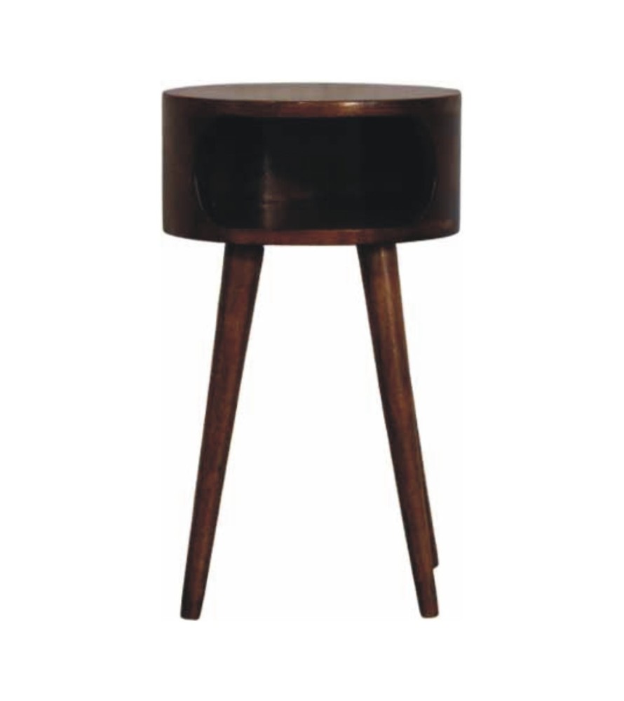 Table de chevet ronde finition châtaigne avec étagère ouverte