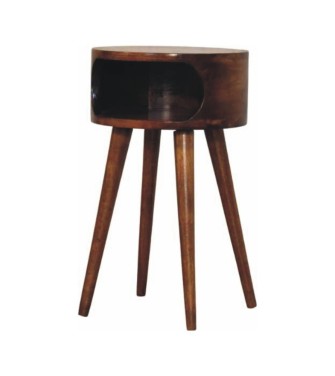 Table de chevet ronde finition châtaigne avec étagère ouverte
