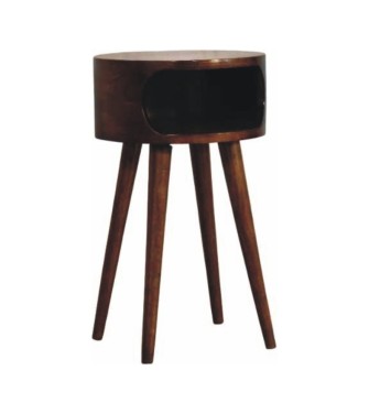Table de chevet ronde finition châtaigne avec étagère ouverte