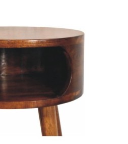 Table de chevet ronde finition châtaigne avec étagère ouverte