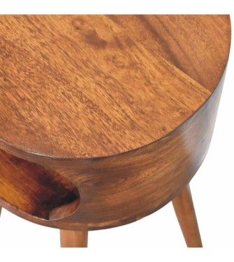 Table de chevet ronde finition châtaigne avec étagère ouverte