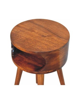 Table de chevet ronde finition châtaigne avec étagère ouverte