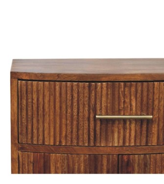 Table de chevet en bois massif courbé et nervuré avec tiroir